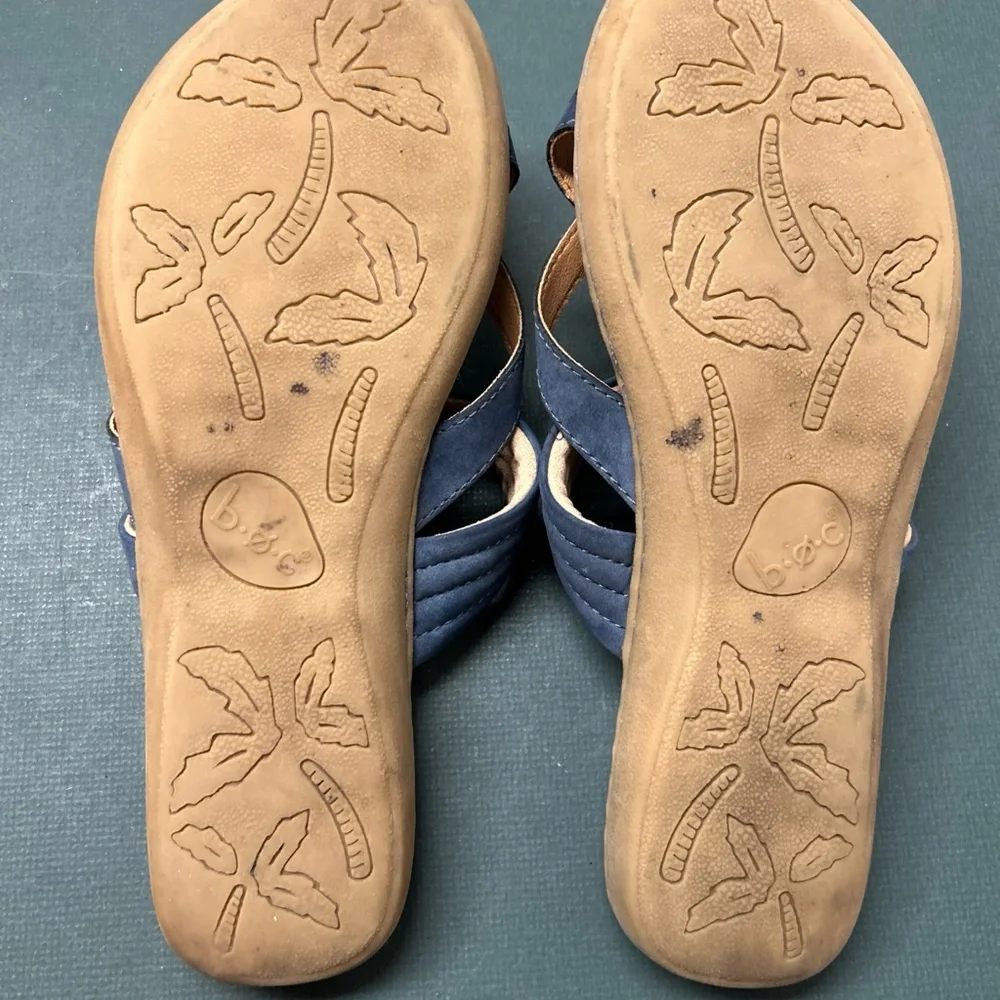 b.o.c By Born Womens 8 Alisha Blue Slip On‎ Strappy Sandal Slide Summer Casual